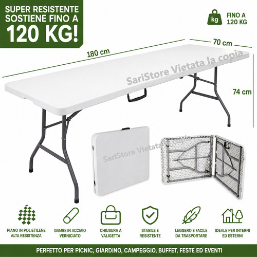 Tavolo pieghevole 180x70 - pieghevole,