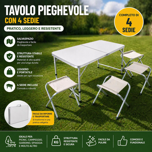 Tavolo pieghevole con sedie - pieghevole,