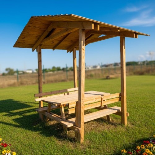 Gazebo legno con tavolo - legno,